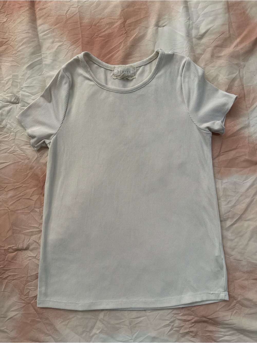 Btween | White Ribbed Short Sleeve Sleep Fitted Top | Size 10 Y